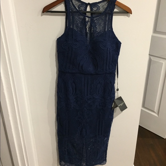 forever unique blue lace dress Miss Circle Women Giada Navy Lace Deep V Long Sleeve Maxi Dress main image 1